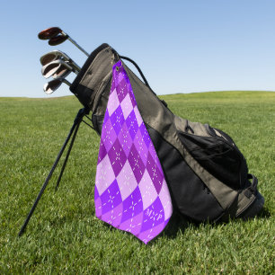 Serviette De Golf Arygle violet avec poinçonnage blanc Personnalisé