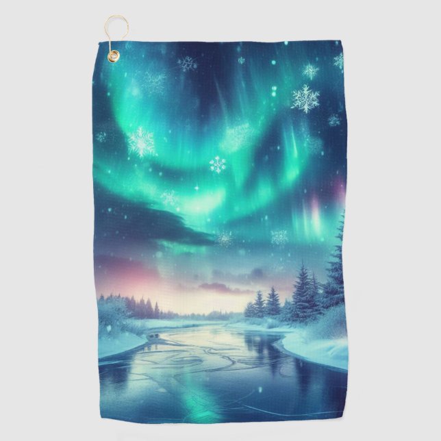 Serviette De Golf aurora borealis/Noël/hiver (Devant)