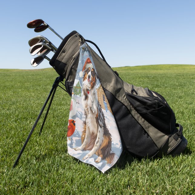 Serviette De Golf Australian Shepherd Winter Wonderland Noël (Vert)
