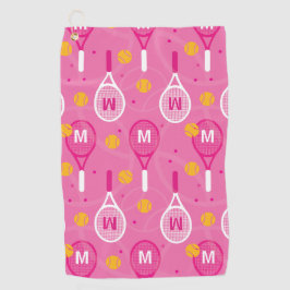 Serviette De Golf Avec monogramme motif de raquettes de tennis rose 
