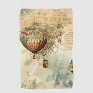 Serviette De Golf Balloon vintage à air chaud dans un paysage serein