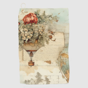Serviette De Golf Balloon vintage à air chaud dans un paysage serein