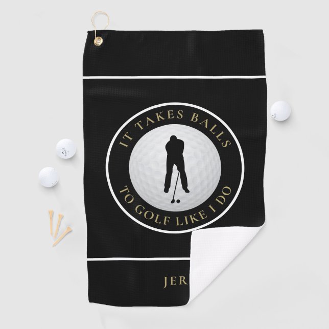 Serviette De Golf Balls Humour Golfer Sports Monogrammé Black Gold (En situation)