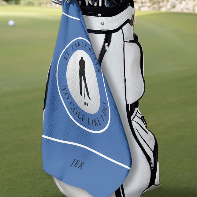 Serviette De Golf Balls Humour Golfer Sports Pun Monogramme Bleu Noi (Créateur téléchargé)