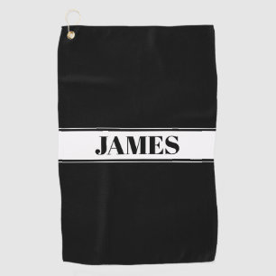 Serviette De Golf Bande de nom personnalisé en noir et blanc
