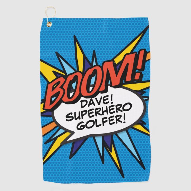 Serviette De Golf Bande dessinée personnalisée BOOM (Devant)