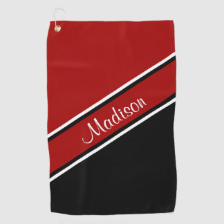 Serviette De Golf Bande diagonale noire rouge foncé Nom du script