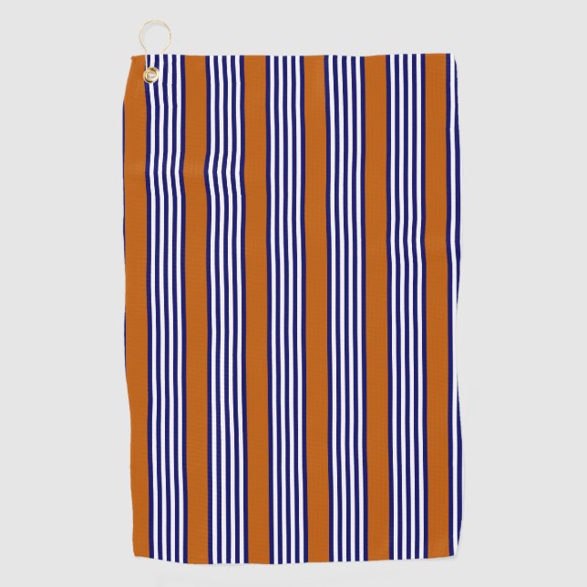Serviette De Golf Bandes bleu marine et blanc avec orange brûlé (Devant)