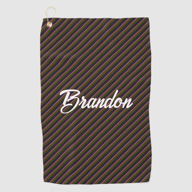 Serviette De Golf Bandes diagonales roses, brunes et noires (Devant)
