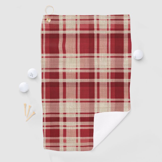 Serviette De Golf Bandes Plaid Crème Rouge (En situation)