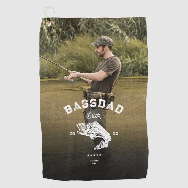 Serviette De Golf BASS PÈRE JAMAIS Drôle Fête des pères de pêche (Devant)