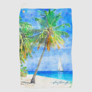 Serviette De Golf Bateau à voile Tropical Island Palm Tree