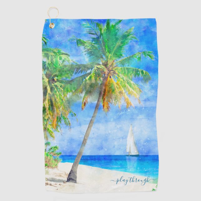 Serviette De Golf Bateau à voile Tropical Island Palm Tree (Devant)