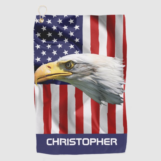 Serviette De Golf Beau Aigle, Drapeau Américain, Patriotique (Devant)