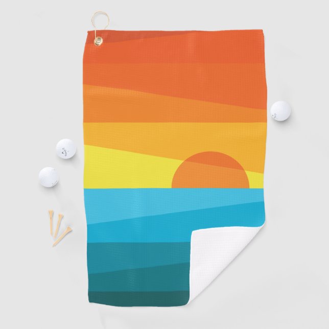 Serviette De Golf Beau coucher de soleil et vagues de mer (En situation)
