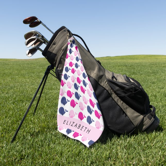 Serviette De Golf Beaux Baleines, Motif De Baleines, Votre Nom (Vert)