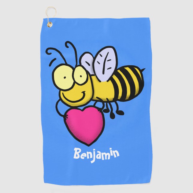 Serviette De Golf Belle abeille drôle avec dessin animé du coeur (Devant)