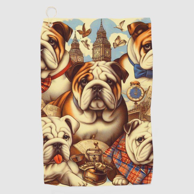 Serviette De Golf Belle peinture anglaise de Bulldog (Devant)