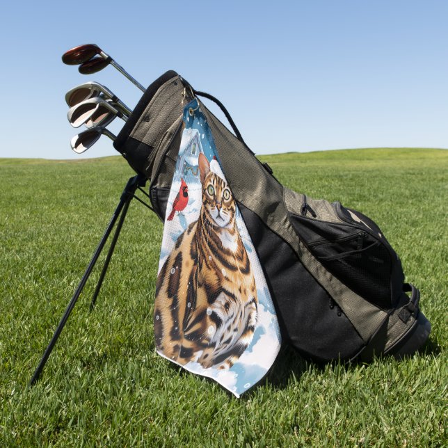 Serviette De Golf Bengal Chat hiver Wonderland Noël Joie (Vert)