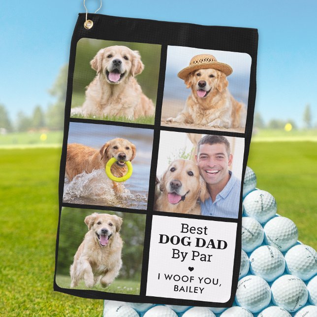 Serviette De Golf Best DOG DAD By Par - Personnalisé 5 Photo Collage (Créateur téléchargé)