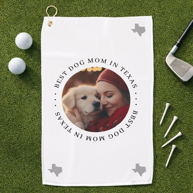 Serviette De Golf Best Dog Mom in Texas Personalized Photo (Personalize with your favourite dog mom with dog photo)