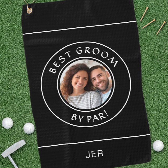 Serviette De Golf Best Groom By Par Fun Photo Golfer Black Modern (Créateur téléchargé)
