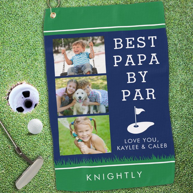 Serviette De Golf BEST PAPA BY PAR 3 Photo Collage Blue Green (Créateur téléchargé)