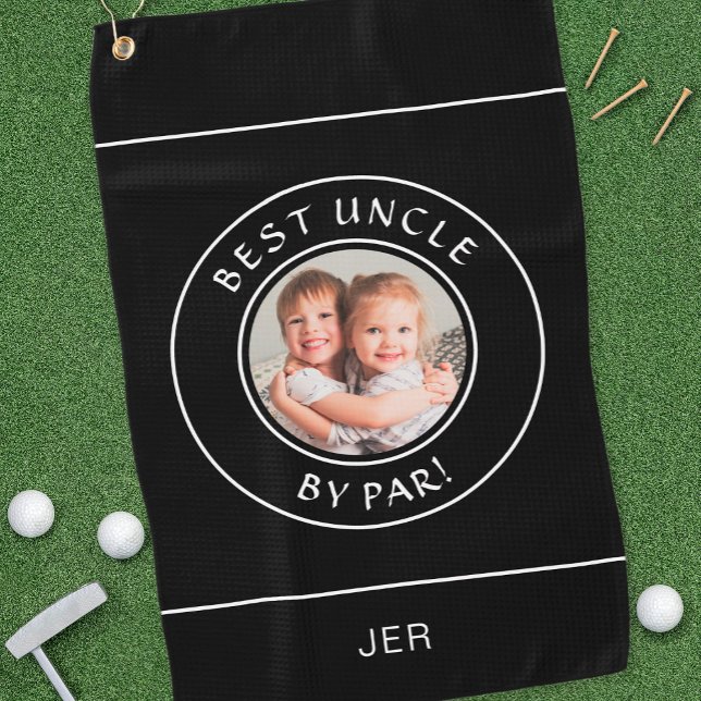 Serviette De Golf Best Uncle By Par Photo Fun Golfeur Modern Black (Créateur téléchargé)