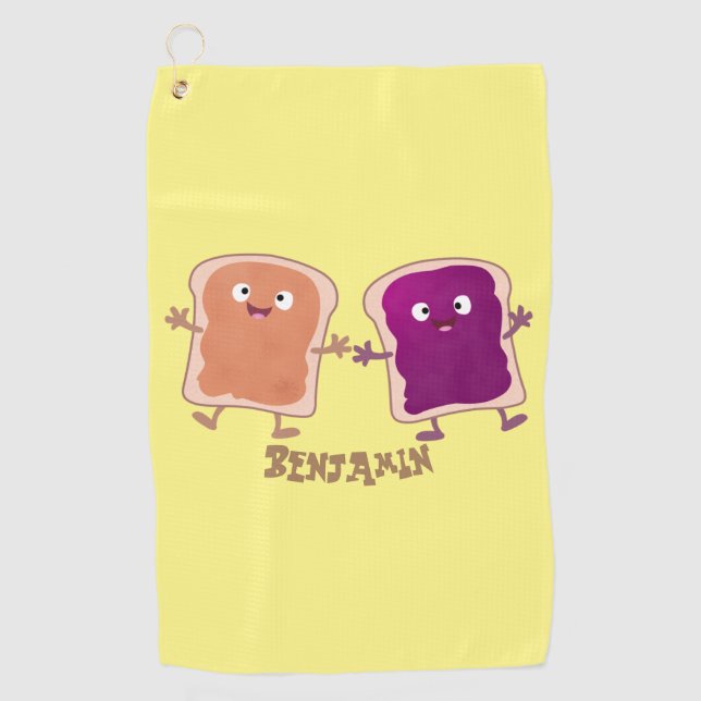 Serviette De Golf Beurre d'arachide mignonne et caricature sandwich  (Devant)