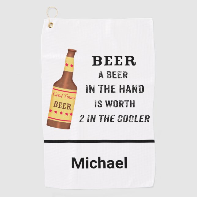 Serviette De Golf Bière Drôle Dire Bière en main Nom Personnaliser (Devant)