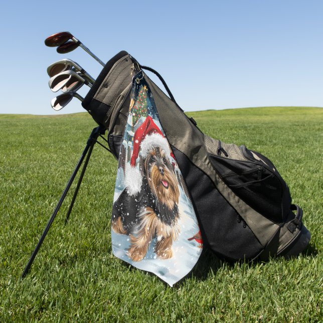 Serviette De Golf Biewer Terrier Chien Winter Wonderland Noël Joie (Vert)