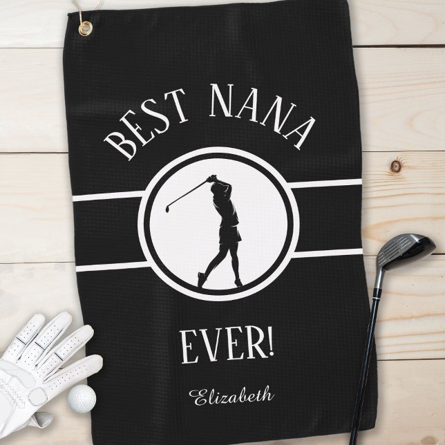 Serviette De Golf Black Best Nana Golfer Grandma Monogrammes Femmes (Créateur téléchargé)