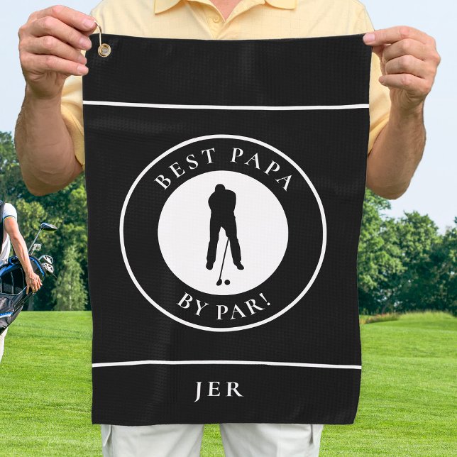 Serviette De Golf Black Best Papa Par Far Père Golfer Monogramme (Créateur téléchargé)