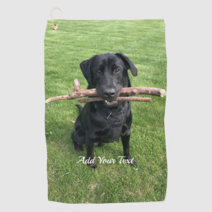 Serviette De Golf Black Lab avec deux bâtons Photo et nom du chien