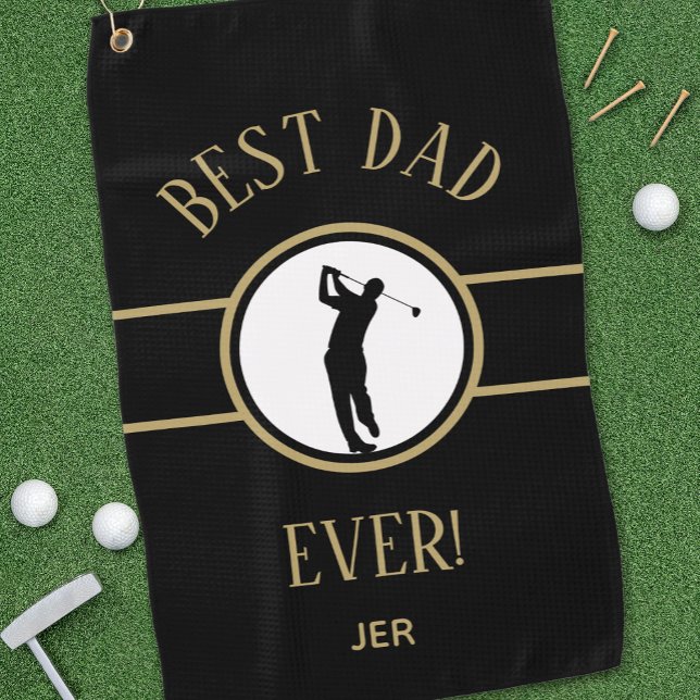 Serviette De Golf Black Meilleur papa jamais Golfsport Monogramme Or (Créateur téléchargé)