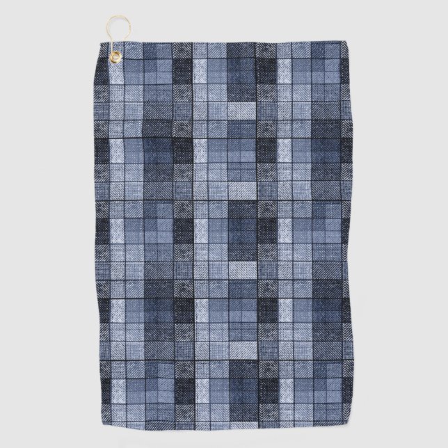 Serviette De Golf Bleu, denim, tartan, plaid. (Devant)