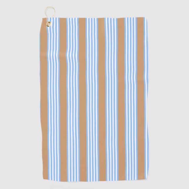 Serviette De Golf Bleu et blanc cinq bandes motif avec bronze (Devant)