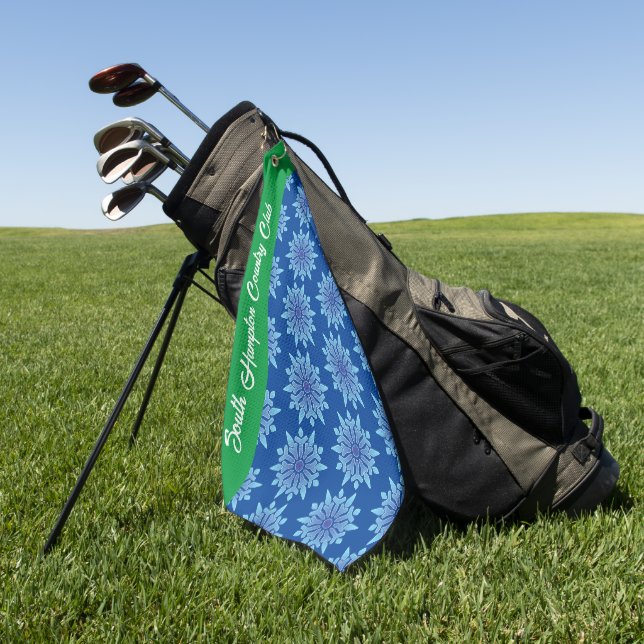 Serviette De Golf Blue Snowflakes Custom Golf Towne Club Nom (Vert)