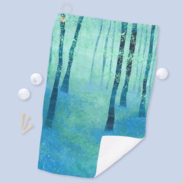 Serviette De Golf Bluebell Woodland Paiinting (Bluebell woodlands forest abstract art golf towel)