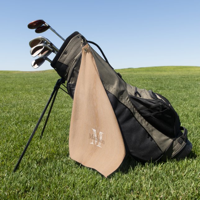 Serviette De Golf Bois brun clair grain Monogramme personnalisé (Vert)