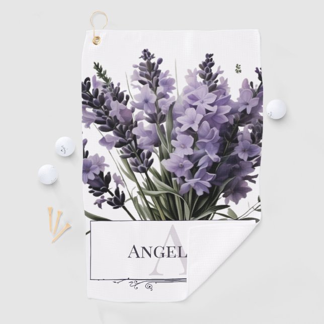 Serviette De Golf Bouquet de lavande aquarelle personnalisé (En situation)