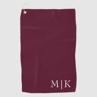Serviette De Golf Bourgogne et blanc | Monogramme moderne