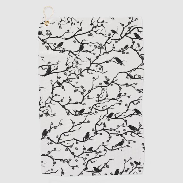 Serviette De Golf Branches Oiseaux et Sakura Peinture japonaise (Devant)