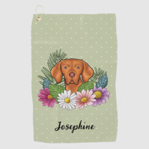 Serviette De Golf Braque Hongrois Avec Fleurs Colorées Et Nom
