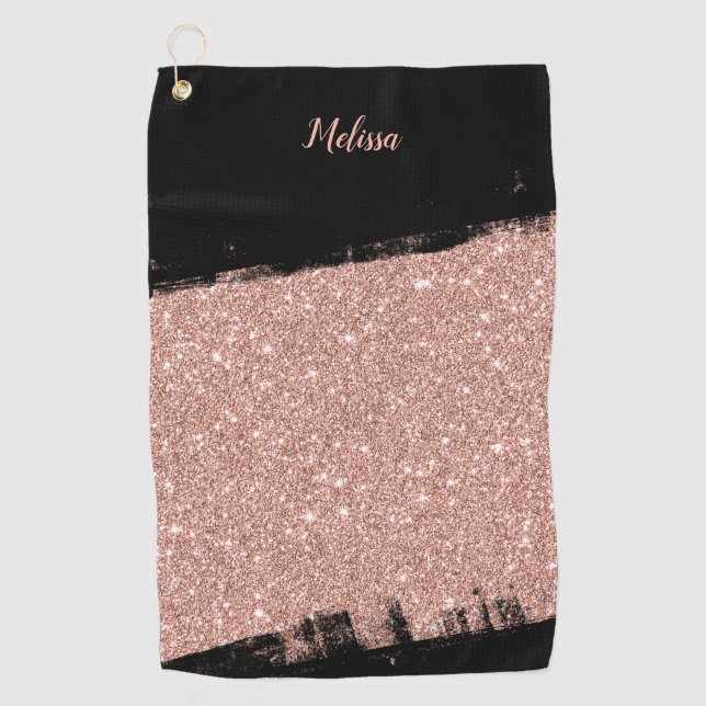 Serviette De Golf Brush Parties scintillant Rose Or Noir Personnalis (Devant)