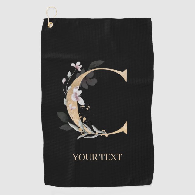 Serviette De Golf C Monogramme Floral Personnalisé (Devant)
