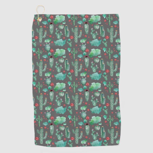 Serviette De Golf cactus and ladybutern pattern - black background (Devant)
