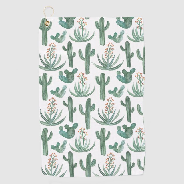 Serviette De Golf Cactus du désert Saguaro Succulents Aquarelle (Devant)