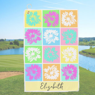 Serviette De Golf Cadeau Floral Moderne Pour Sa Dame Golfer Nom Pers