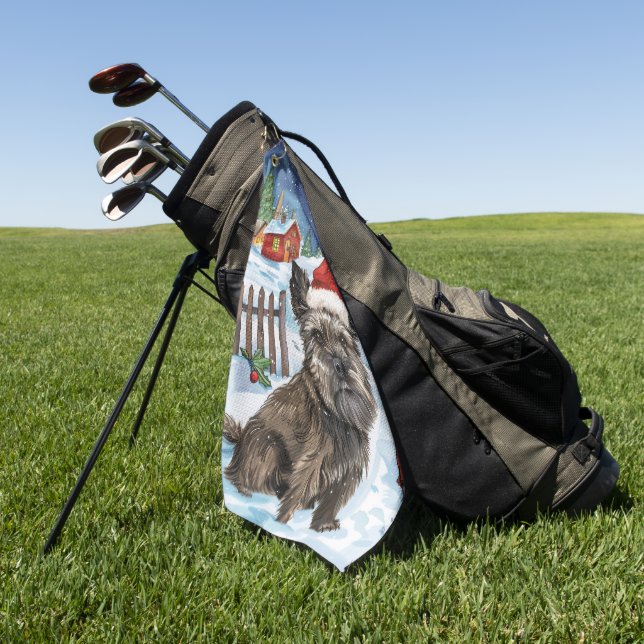 Serviette De Golf Cairn Terrier Chien Winter Wonderland Noël Joie (Vert)